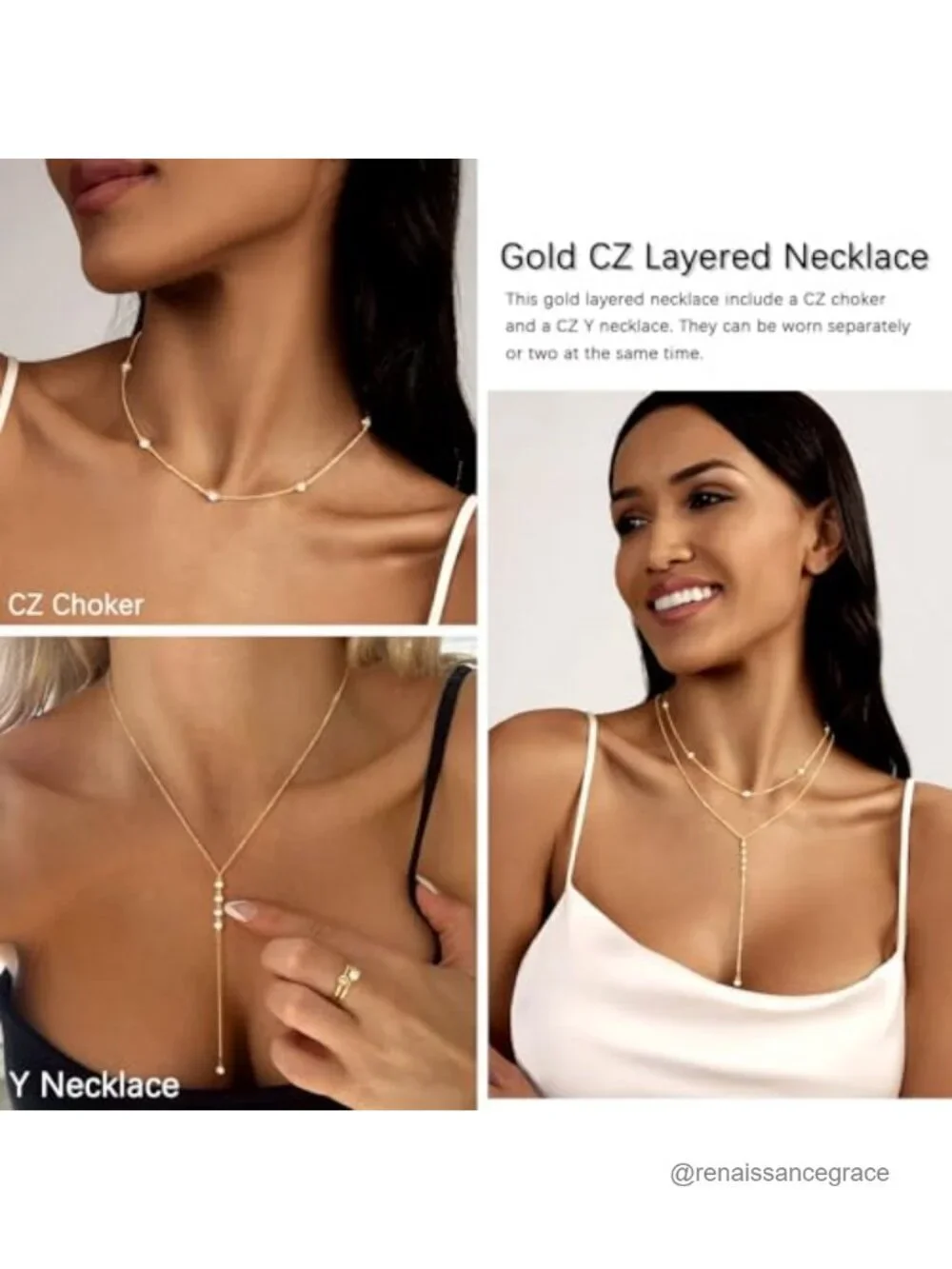 Layered Lariat Necklace Set Gold Plated CZ Y-Shaped Choker Wedding Jewelry